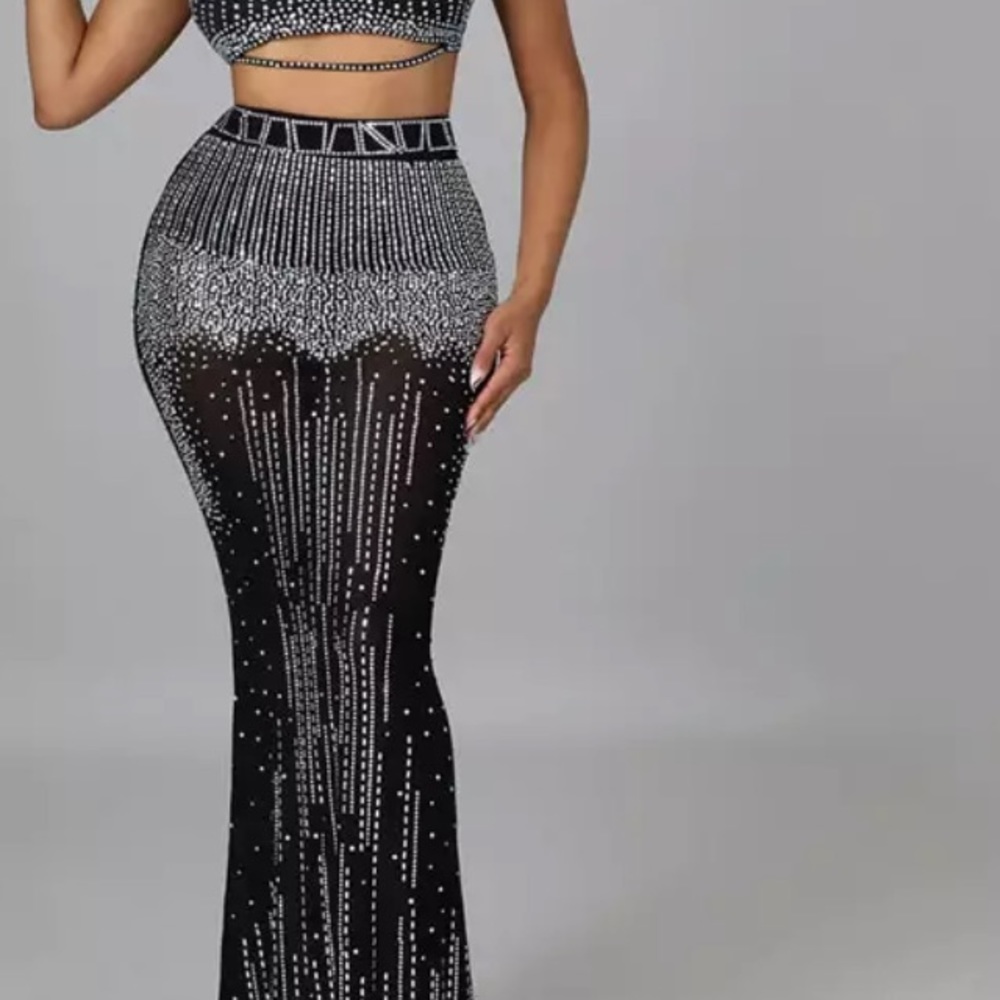 Women rhinestone 2 piece set